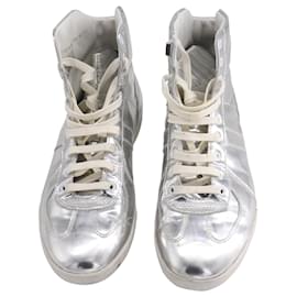 Dior-Dior Homme B48 High Top Sneakers in Silver Leather-Silvery,Metallic