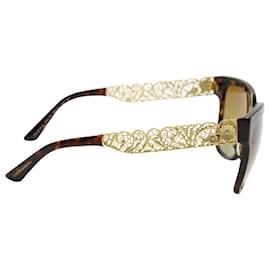 Dolce & Gabbana-Brown Sunglasses with Gold Metallic Embroidered Sides-Brown