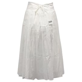 Vince-Vince Stitch Pleating Wrap Midi Skirt in White Cotton-White