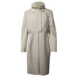 Abrigo Versace con cuello de piel en algodón blanco Blanco