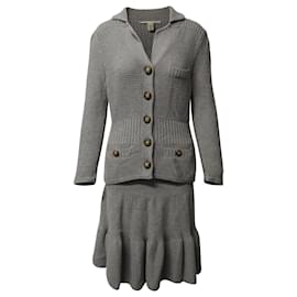 Diane Von Furstenberg-Diane Von Furstenberg Knit Buttoned Cardigan and Skirt in Grey Wool-Grey