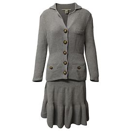 Diane Von Furstenberg Strickjacke und Rock mit Knöpfen aus grauer Wolle Grau