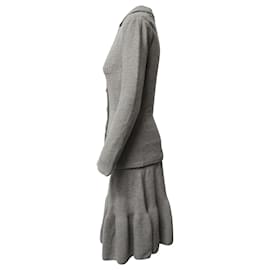 Diane Von Furstenberg-Diane Von Furstenberg Knit Buttoned Cardigan and Skirt in Grey Wool-Grey