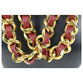 Chanel-Red Leather x Gold Chain Interlaced Belt or Necklace Medallion-Other