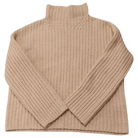Pull Vince côtelé à col roulé en laine pêche Rose Pêche
