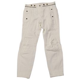 Calça Chloé Ankle Moto em Algodão Creme Branco Cru