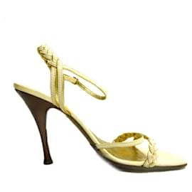 Fendi-FENDI strap sandals shoes shoes braided leather 37.5 ivory gold ladies-Golden