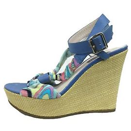Sandales à motif EMILIO PUCCI chaussures semelle compensée bride 37 dames bleues Bleu