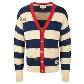 Cardigan en maille rayée brodée Gucci Multicolore