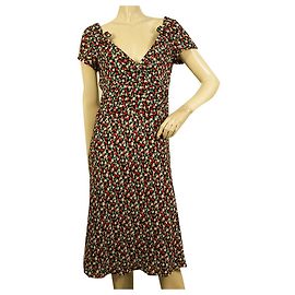 Cacharel Multicolor Hearts 100%Silk Cap Sleeves Knee length dress size 40 Multiple colors