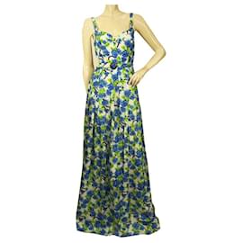 Autre Marque-Collette Dinnigan Blue Green White Floral 100%Silk Maxi Long dress size S-Multiple colors