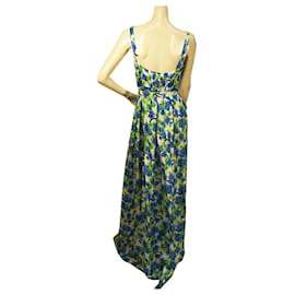Autre Marque-Collette Dinnigan Blue Green White Floral 100%Silk Maxi Long dress size S-Multiple colors