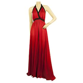 Autre Marque-Bodyamr Red Halter Neckline Silk Maxi Evening Gown Dress size UK 8-Dark red