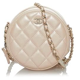 Chanel-Chanel White Round Lambskin Crossbody Bag-White,Other