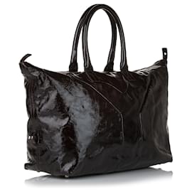 Yves Saint Laurent-YSL Brown Easy Y Patent Leather Tote Bag-Brown,Dark brown