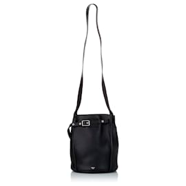 Céline-Celine Black Big Leather Bucket Bag-Black