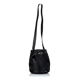 Céline-Celine Black Big Leather Bucket Bag-Black