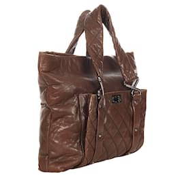 Chanel-Chanel Brown Coco Cocoon Lambskin Leather Tote Bag-Brown