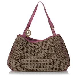 Fendi-Fendi Brown Zucchino Canvas Tote Bag-Brown,Pink