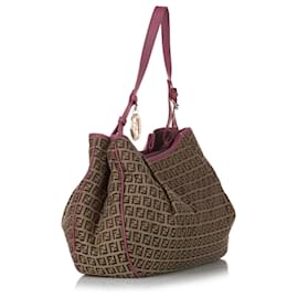 Fendi-Fendi Brown Zucchino Canvas Tote Bag-Brown,Pink