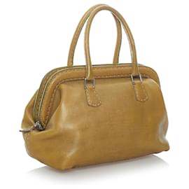Fendi-Sac à main Fendi en cuir marron Selleria-Marron