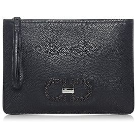 Salvatore Ferragamo Pochette Ferragamo Gancini in Pelle Nera Nero