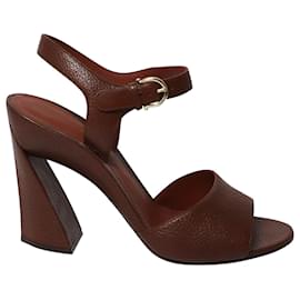Salvatore Ferragamo-Salvatore Ferragamo Sculpted Heel Sandals in Brown Leather-Brown