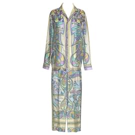 Emilio Pucci-Emilio Pucci shirt and pants set in lilac, mint and yellow silk with sequins and pearls-Multiple colors