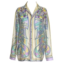 Emilio Pucci-Emilio Pucci shirt and pants set in lilac, mint and yellow silk with sequins and pearls-Multiple colors
