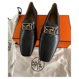 Mocassin Hermès Temps Noir Bijouterie dorée