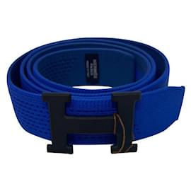 Hermès-H belt buckle & Sprint belt band 32 MM-Black,Blue