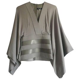JITROIS Top de seda e couro taupe com mangas morcego T36 Taupe