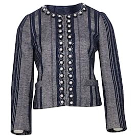 Tory Burch-Tory Burch Eliza Tweed Stripe Jacke aus blauer Wolle-Blau