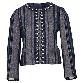 Tory Burch Eliza Tweed Stripe Jacke aus blauer Wolle Blau