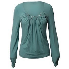 Escada Top manga comprida com detalhe de argola em seda artificial azul Azul