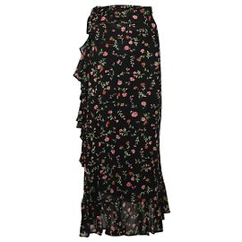 Ganni Ruffled Floral Skirt in Black Viscose Other