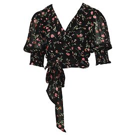 Camicetta a portafoglio in chiffon floreale Ganni in viscosa nera Nero