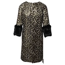 Tory Burch Animal Print Jacquard Coat with Fur Sleeves in Multicolor Silk Other Python print