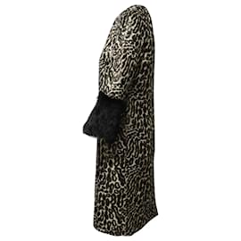 Tory Burch-Tory Burch Animal Print Jacquard Coat with Fur Sleeves in Multicolor Silk-Multiple colors