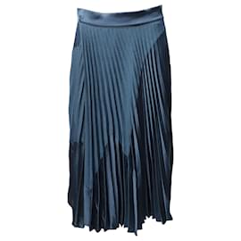 Vince-Vince Pleated Midi Skirt in Navy Blue Silk-Blue