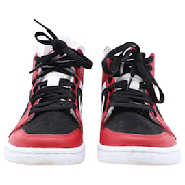 Nike-Nike Jordan 1 Mid en cuir rouge gym noir-Rouge