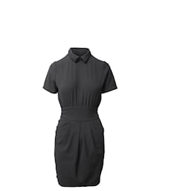 Ganni-Mini vestido com gola Ganni em nylon preto-Preto