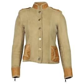 Armani-Emporio Armani Shearling Jacket in Beige Suede-Brown,Beige