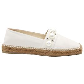 Jimmy Choo Dru Espadrilles mit Perlen aus cremefarbenem Leder Weiß Roh