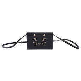 Pochette Charlotte Olympia Féline en Cuir Noir Noir