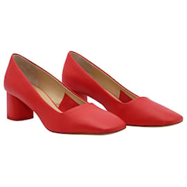 Aeyde-Aeyde Meghan Square Toe Pumps in Red Calf Leather  -Red