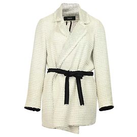 Theory Clairene R. Carson Tweed Wrap Jacket in Cream White Cotton White Cream