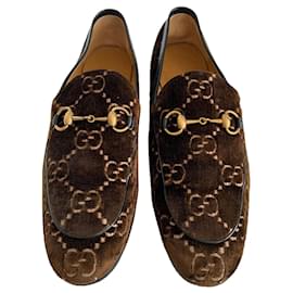 Gucci-Gucci brown volevet logo mocassins-Brown