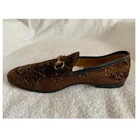 Gucci-Gucci brown volevet logo mocassins-Brown