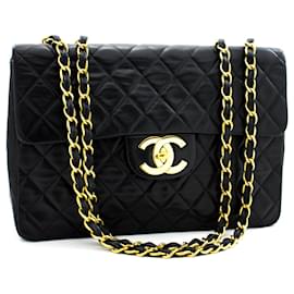 Chanel-Chanel Jumbo 13"Maxi 2.55 Flap Chain Shoulder Bag Preto Cordeiro-Preto